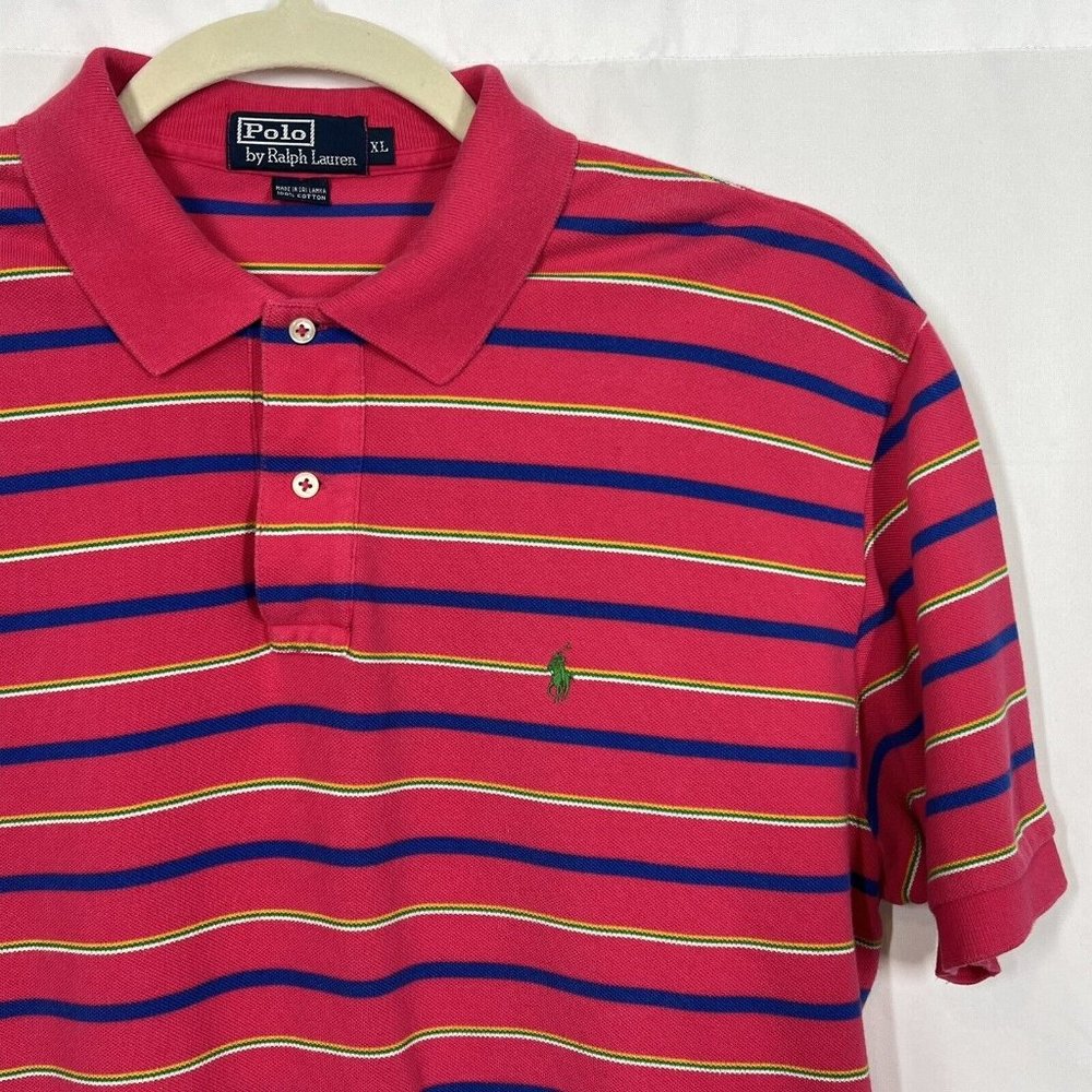 Polo Ralph Lauren Shirt Adult XL Striped Maroon White Golf  Rugby Mens XL - Picture 2 of 10